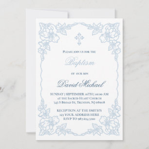 Invitación marco elegante azul pastel Bautizo