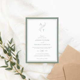 Invitación Marco elegante de Boda de monograma verde sabio