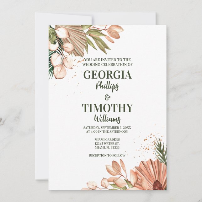 Invitación Marco elegante de flores de Boho (Anverso)