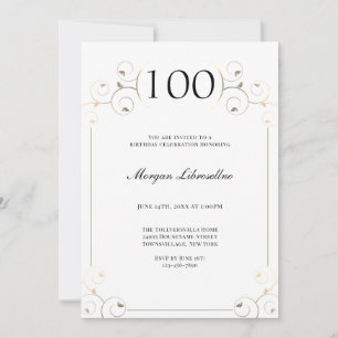 Invitación Marco elegante Oro Blanco 100 cumpleaños