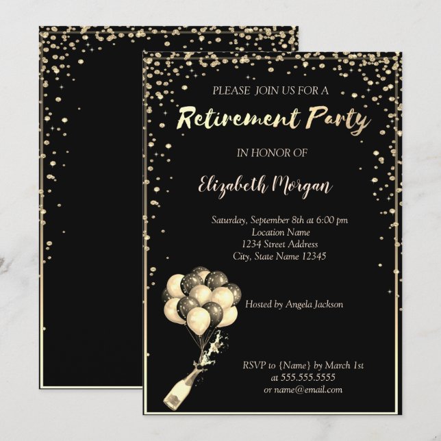 Invitación Marco elegante para diamantes, balones, Fiesta de  (Anverso / Reverso)