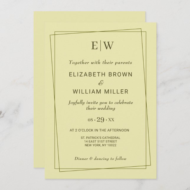 Invitación Marco elegante sobre el Boda celestial de monogram (Anverso / Reverso)