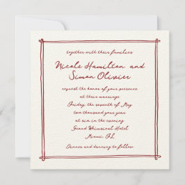 Invitación Marco esbozado rojo Mano capilar caprichosa Boda d