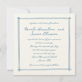 Invitación Marco esquematizado Azul Mano capilar dibujada Bod