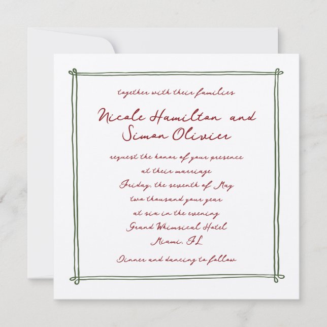 Invitación Marco esquematizado Boda dibujado con mano blanca  (Anverso)