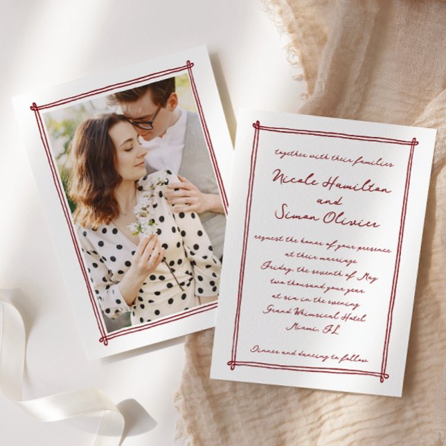 Invitación Marco esquematizado Mano caprichosa Boda fotográfi (Subido por el creador)