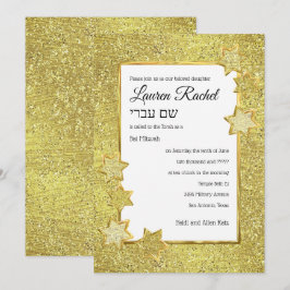 Invitación Marco estrella de oro de Bat Mitzvah sobre Purpuri