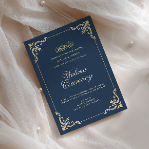 Invitación Marco europeo barroco Navy Blue Walima Ceremonia