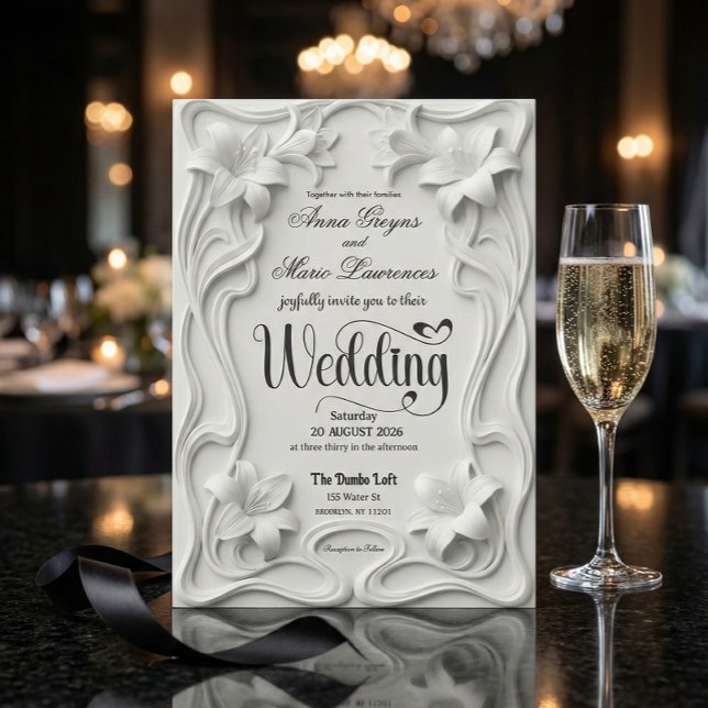 Invitación Marco floral 3D con relieve falso y perlas para bo (Subido por el creador)