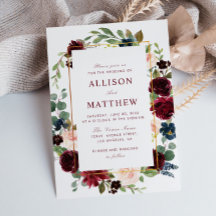 Marco floral acuarela burgundia flor boda