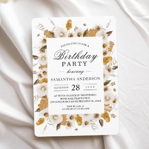 Invitación Marco floral acuarela otoño amarillo y blanco