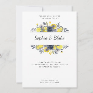 Invitación Marco floral amarillo y azul Boda blanco
