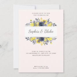 Invitación Marco floral amarillo y azul Boda rosa pálido