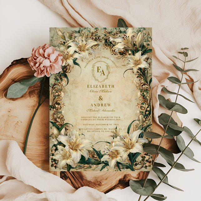 Invitación Marco floral antiguo Boda de Lirio de Marfil (Subido por el creador)