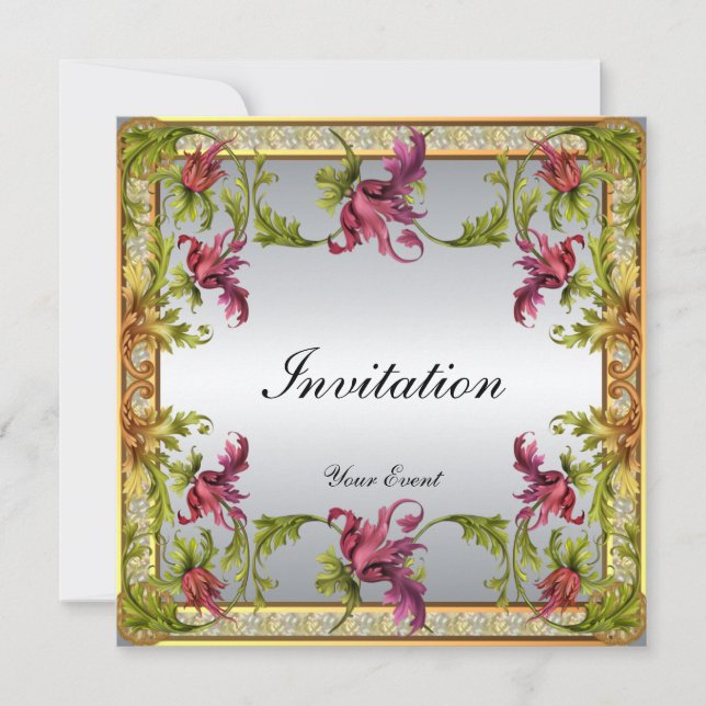 Invitación Marco Floral Antiguo de Plata Victorian (Anverso)