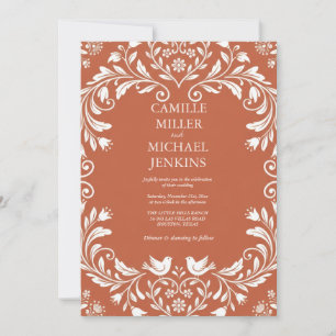 Invitación Marco Floral Antiguo sobre Fondo de Terracota