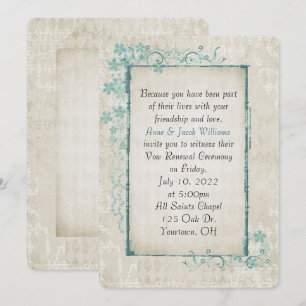 Invitación marco floral antiguo turquesa para la renovación d