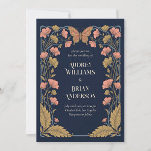 Invitación Marco floral Art Nouveau con flores de coral y Go