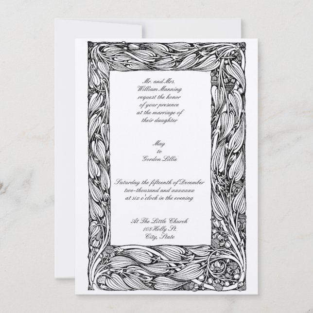 Invitación Marco floral Art Nouveau de la época victoriana (Anverso)