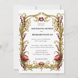 Invitación Marco floral Art Nouveau dorado boda romántica