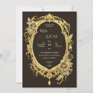 Invitación Marco floral Art Nouveau lujo boda oro