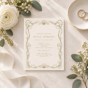 Invitación Marco floral Art Nouveau vintage marfil boda