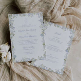 Invitación Marco floral azul azul romántico en un solo Boda