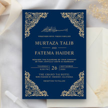 Marco Floral Azul y Dorado Boda Musulmana Islámica