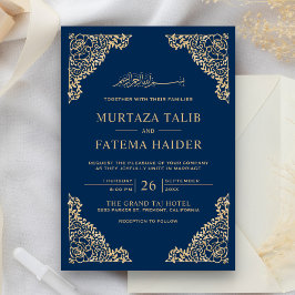 Invitación Marco floral Azul y oro Boda musulmán islámico
