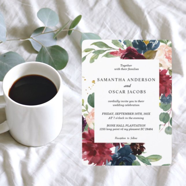 Invitación Marco floral azul y rojo de la armada rugoña (Subido por el creador)