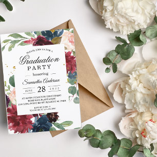 Invitación Marco floral azul y rojo de la armada rugoña