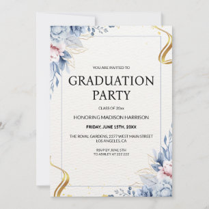 Invitación Marco floral azul y rosa