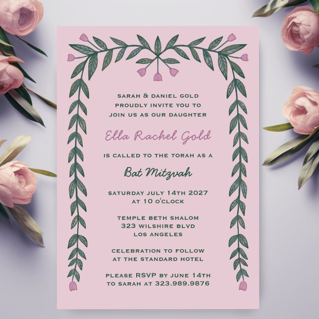 Invitación Marco floral Bar Personalizado moderno Bar Bat Mit (Floral Frame Modern Custom Bar Bat Mitzvah Girl Invitation
)