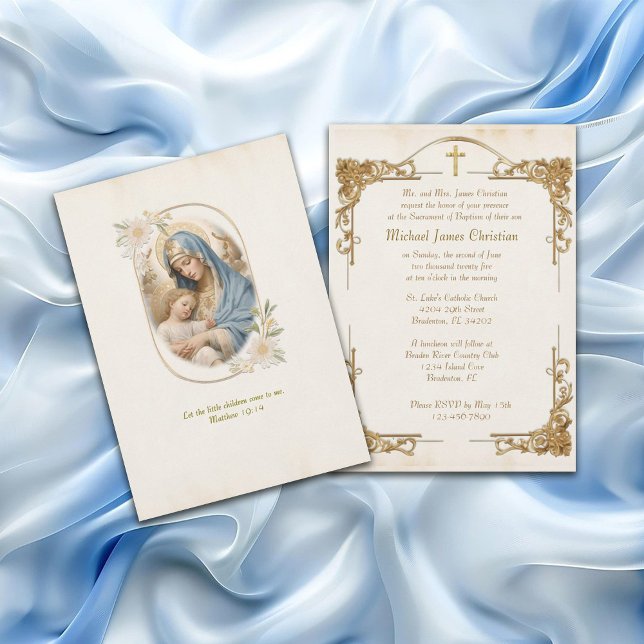 Invitación Marco floral Bautismo Católico Bendición Madre Jes (Subido por el creador)