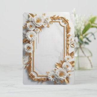 Invitación Marco Floral Blanco y Dorado Elegante
