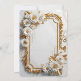 Invitación Marco Floral Blanco y Dorado Elegante