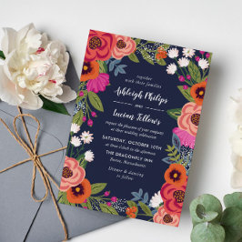 Invitación Marco floral bohemio - Boda azul de la marina