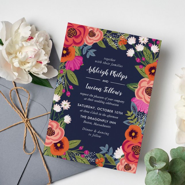 Invitación Marco floral bohemio - Boda azul de la marina (Subido por el creador)