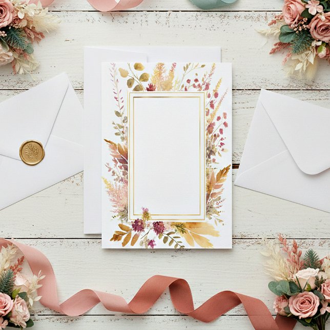 Invitación Marco floral boho para boda en blanco (Subido por el creador)