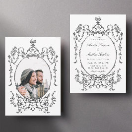 Invitación Marco floral clásico foto Boda blanco y negro