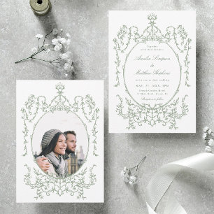 Invitación Marco floral clásico Sage Boda verde foto