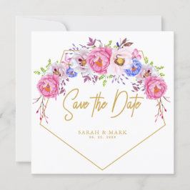 Invitación Marco floral color morado rosado para guardar las