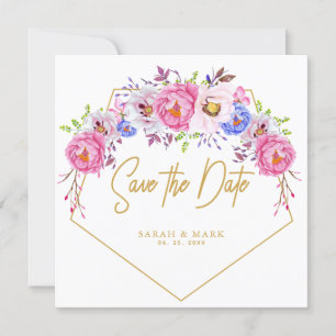 Invitación Marco floral color morado rosado para guardar las