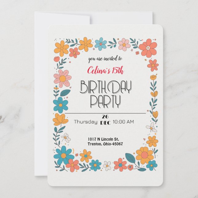 Invitación Marco floral colorido (Anverso)