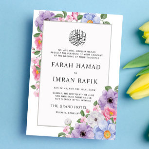 Invitación Marco floral colorido de la moda Boda musulmana is