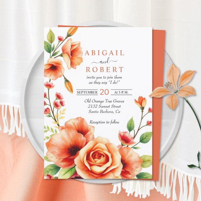 Invitación Marco floral con flores naranjas cálidas boda (Subido por el creador)