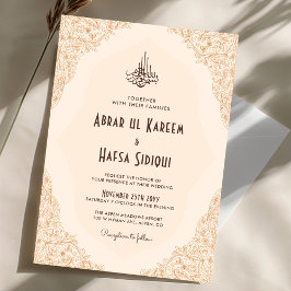 Invitación Marco floral crema ornada Boda islámico monograma