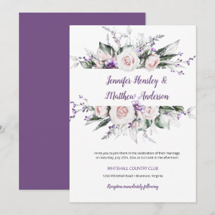 Invitación Marco floral de acuarela morada y rosada Boda