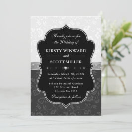 Invitación Marco Floral de Boda Blanco Negro Elegante