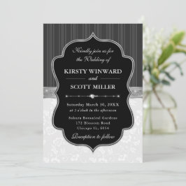 Invitación Marco Floral de Boda Elegante Blanco y Negro